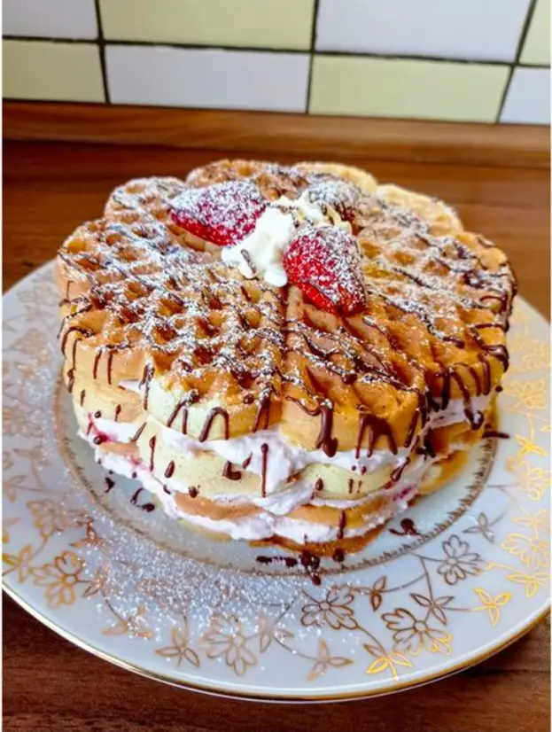 Waffeltorte mit 500 g Quark und 550 g Erdbeeren wie ich sie liebe