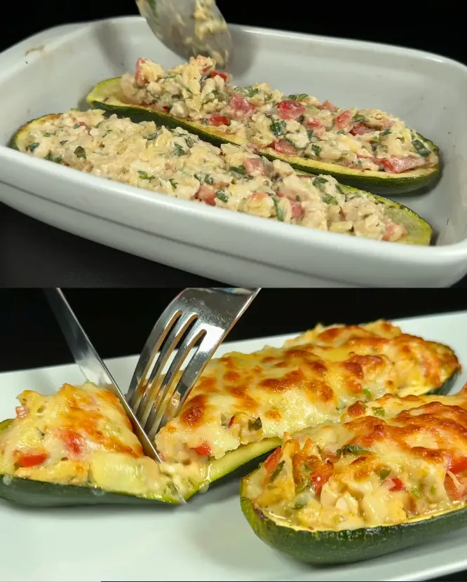 Gefüllte Zucchini-Boote mit Hühnchen und Käse