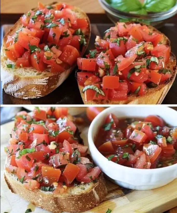 Bruschetta mit Tomaten und Knoblauch 10 Minuten Backzeit