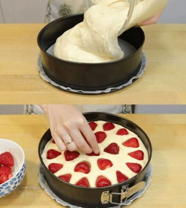 Erdbeerkuchen mit 1 Tasse Mehl für 30 Minuten im Ofen backen