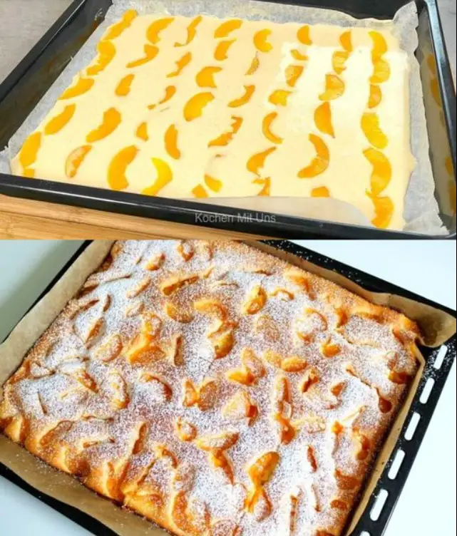 Mandarinen Blechkuchen mit 12 EL Mehl in 5 Minuten bereit für den Ofen 