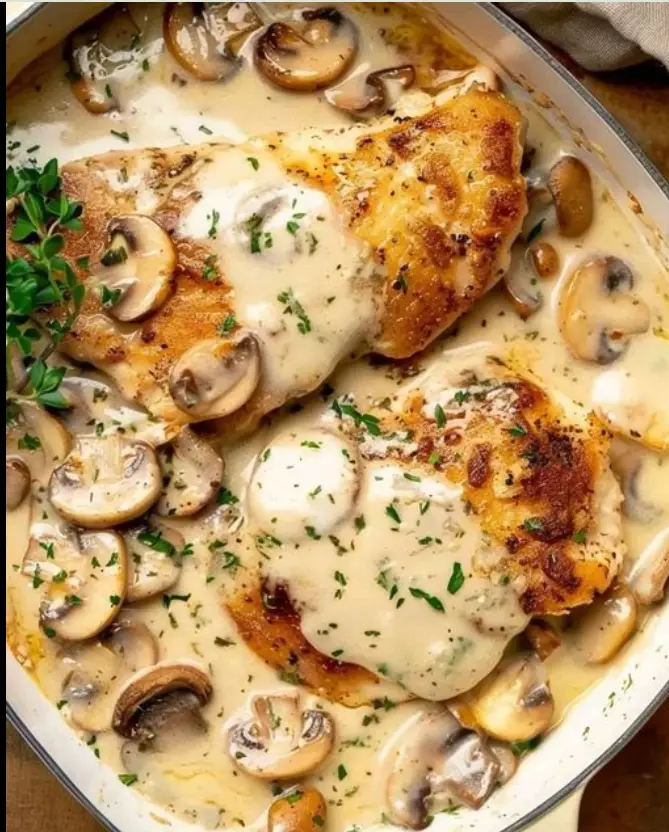 Gratinierte Hähnchenfilets mit 450 g Champignons & 100 g Goudakäse