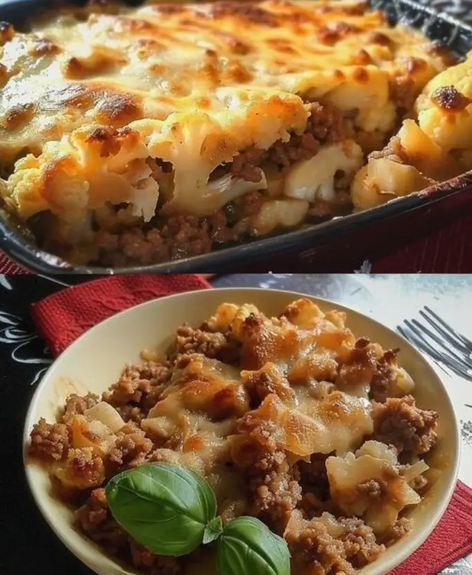 Gebackener Blumenkohl Mit 450 g Hackfleisch und 100 g Käse