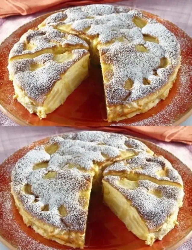 Italienischer Apfelkuchen mit 150 ml Schmand und 800g Apfel, schmilzt im Mund 