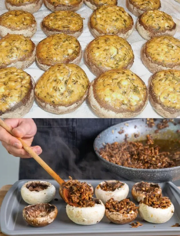 Champignons gefüllt mit Gouda und Hackfleisch, schmeckt Fantastisch