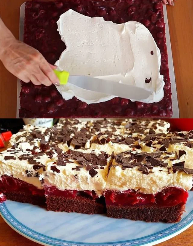 Schwarzwälder Pudding Blechkuchen mit 2 Gläser Sauerkirschen