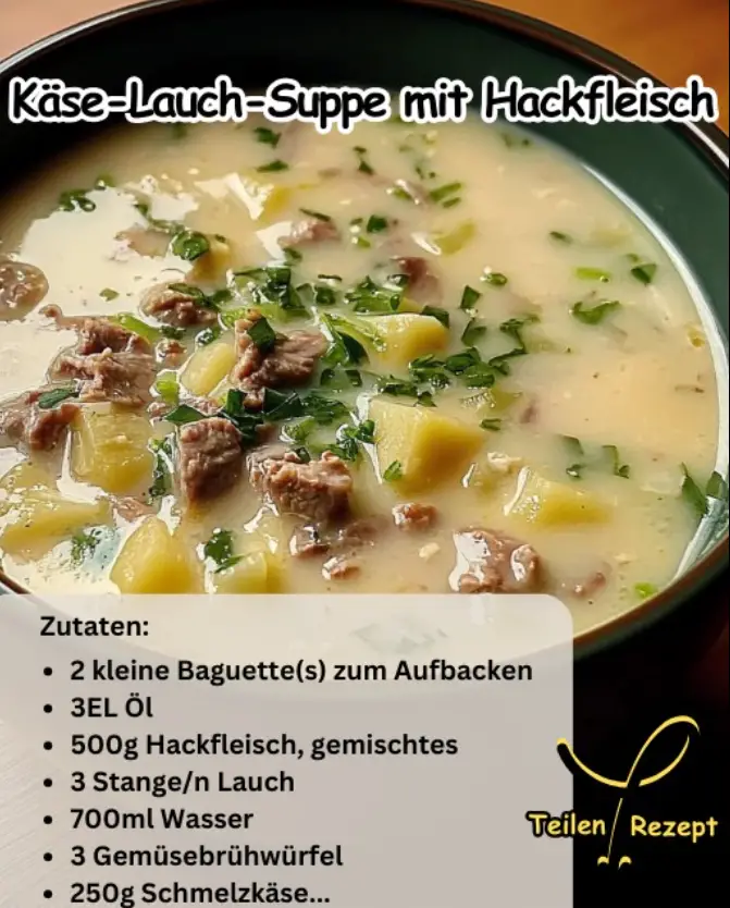 Käse-Lauch-Suppe mit Hackfleisch