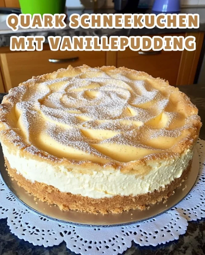 Quark-Schneekuchen mit Vanillepudding und Baiserhaube – Ein winterlicher Kuchentraum!