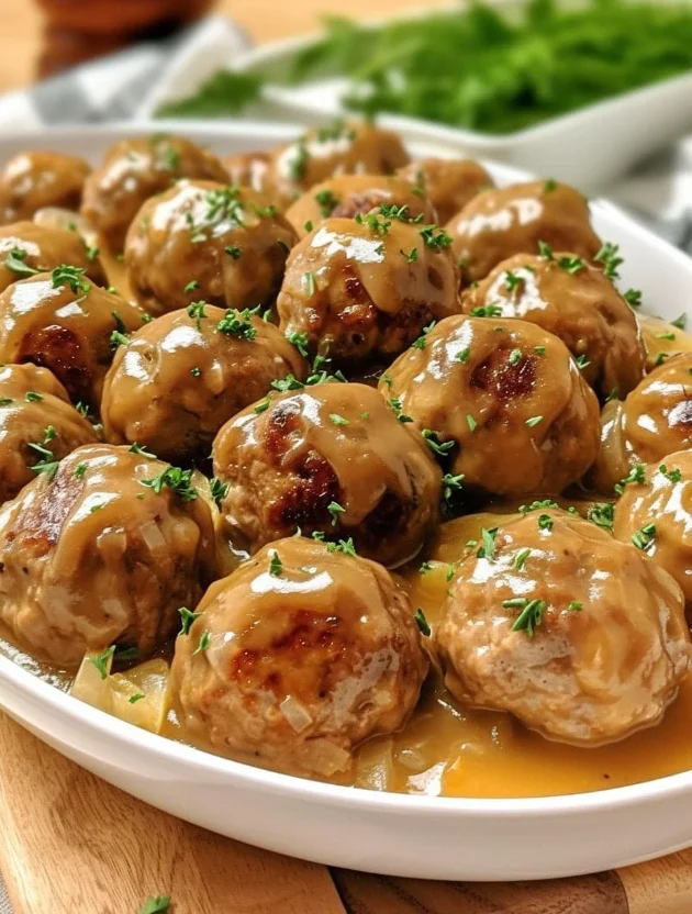 Schwedische Fleischbällchen (Köttbullar) mit Soße und Eiernudeln