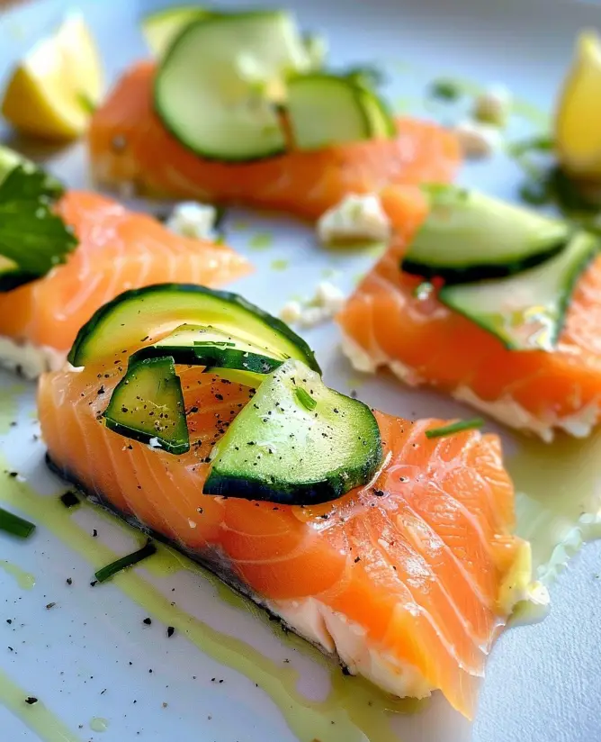 Gurkenscheiben mit Lachs-Röllchen