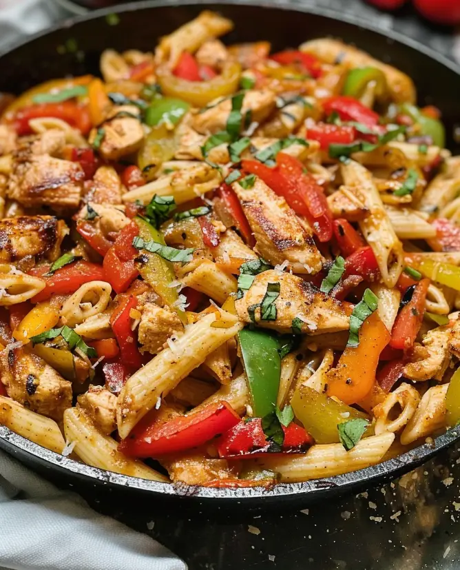 Leckere Chicken Fajita Pasta aus der Pfanne