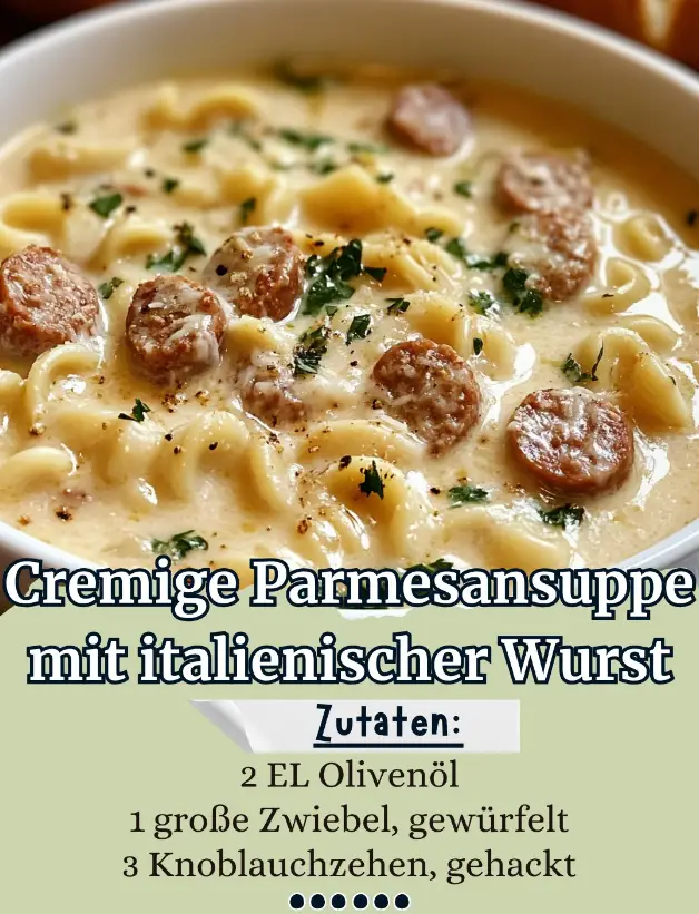 Cremige Parmesansuppe mit italienischer Wurst