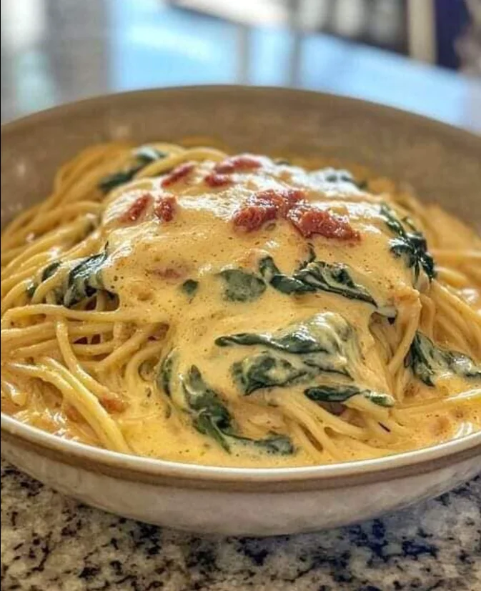 Spaghetti mit Spinat-Frischkäse-Sauce – schnell, einfach und cremig lecker!