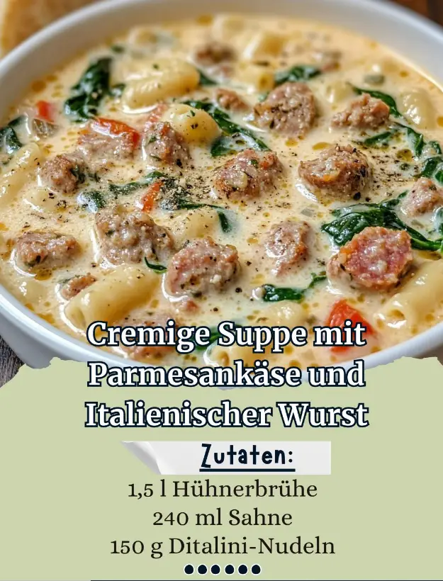 Cremige Suppe mit Parmesankäse und Italienischer Wurst