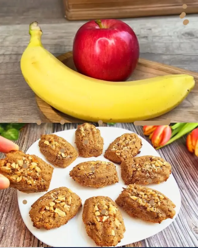 Gebackene Haferflocken mit Apfel, Banane und Walnüssen