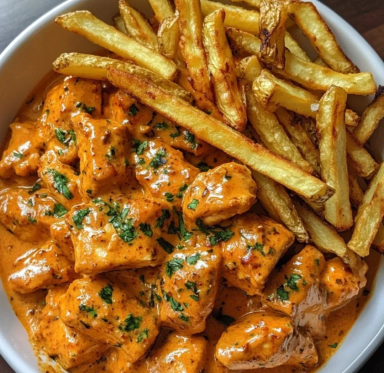  Butter Chicken mit Knoblauchsauce und knusprigen Pommes 