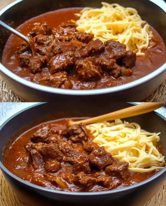 Ungarisches Gulasch mit Zwiebeln und Paprika