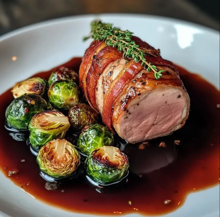 Was denken Sie über Schweinefilet im Speckmantel mit Rosenkohl und Portwein Sauce?